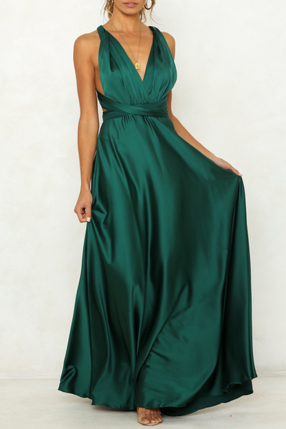 Vestidos de noche elegantes de celebridades con escote en V, diseño de tirantes sin espalda y lisos.