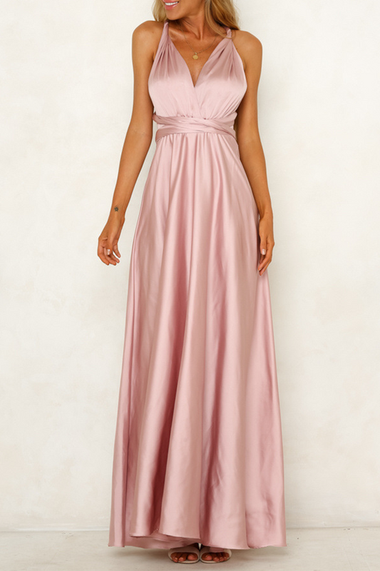 Vestidos de noche elegantes de celebridades con escote en V y diseño de tirantes sin espalda y lisos