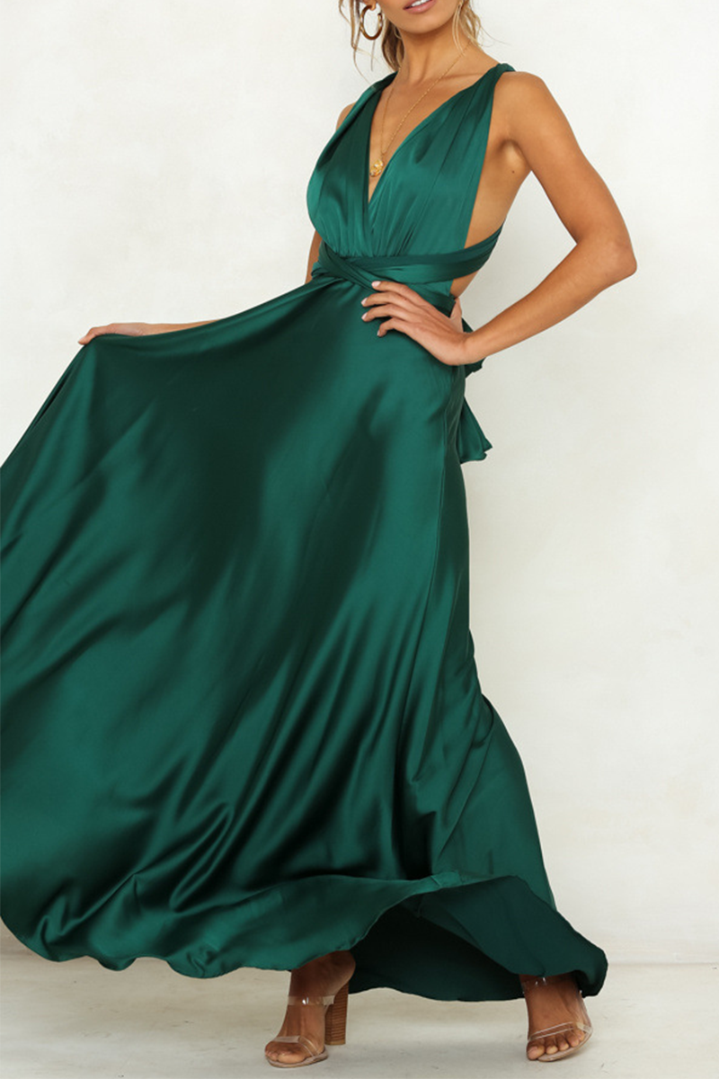 Vestidos de noche elegantes de celebridades con escote en V, diseño de tirantes sin espalda y lisos.