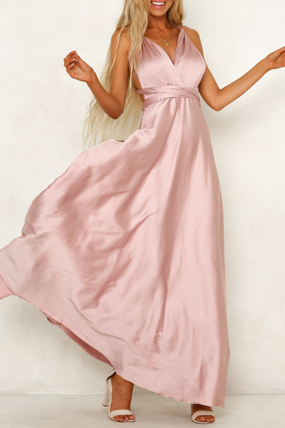 Vestidos de noche elegantes de celebridades con escote en V, diseño de tirantes sin espalda y lisos.
