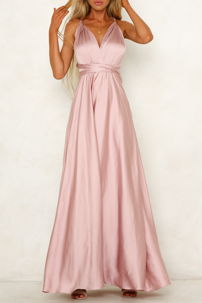 Vestidos de noche elegantes de celebridades con escote en V, diseño de tirantes sin espalda y lisos.