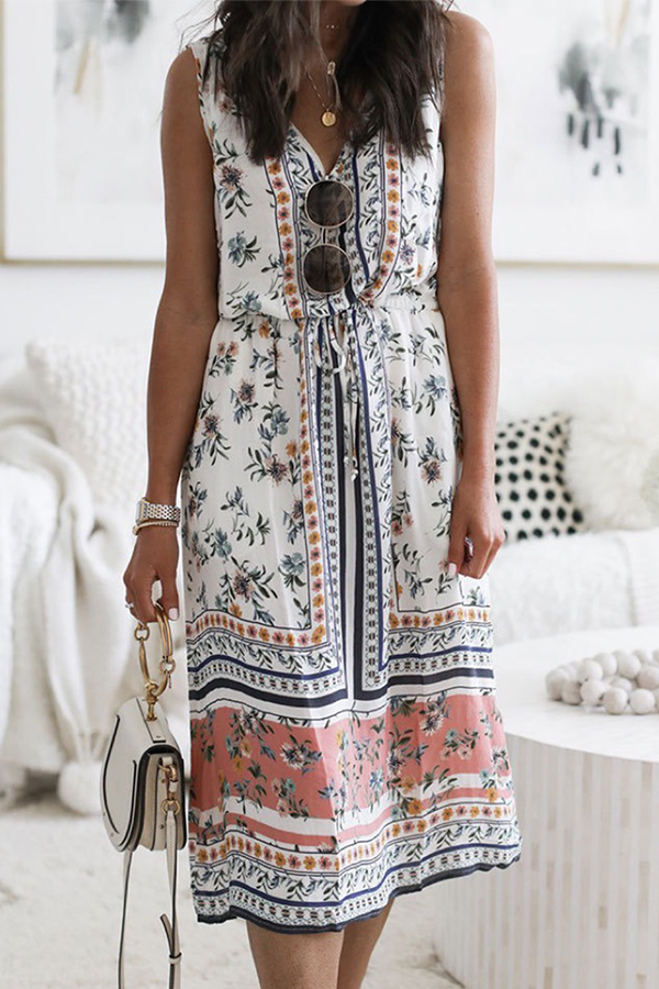 Vestidos casuales florales con frenillo dividido y escote en V en forma de A