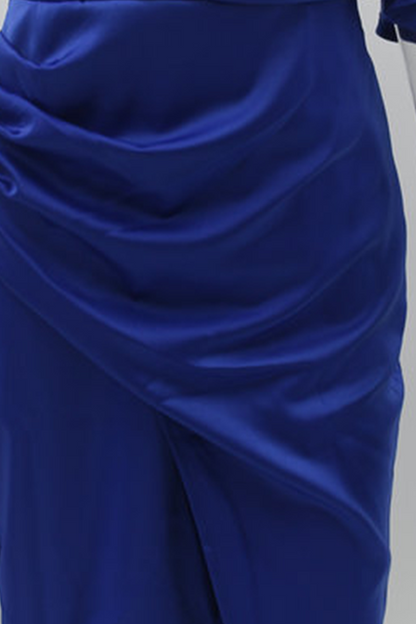Elegante vestido de noche con cuello oblicuo y pliegues lisos (5 colores)