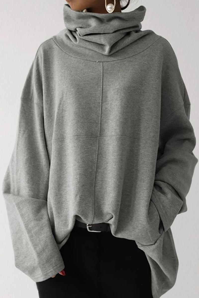 Sudadera informal de cuello alto con bolsillos y parches lisos (5 colores)