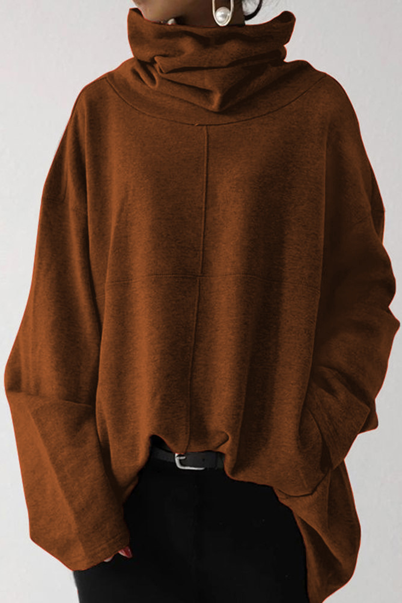 Sudadera informal de cuello alto con bolsillos y parches lisos (5 colores)