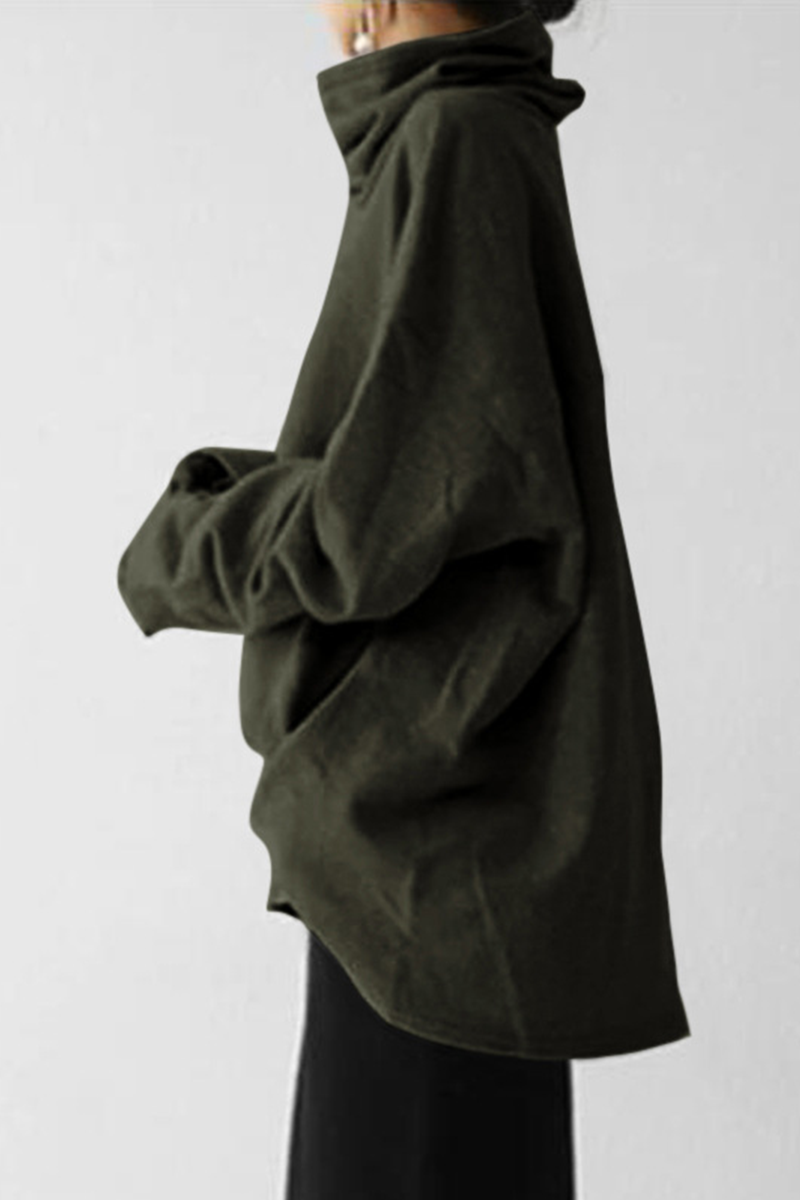 Sudadera informal de cuello alto con bolsillos y parches lisos (5 colores)