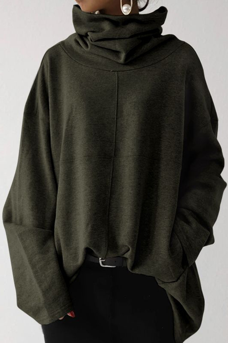Sudadera informal de cuello alto con bolsillos y parches lisos (5 colores)