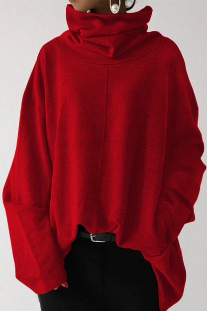 Sudadera informal de cuello alto con bolsillos y parches lisos (5 colores)