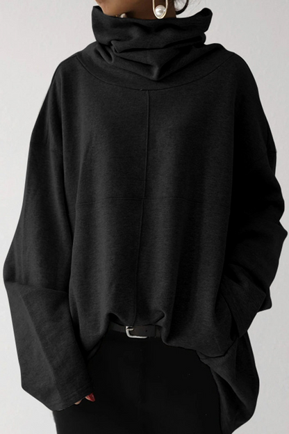 Sudadera informal de cuello alto con bolsillos y parches lisos (5 colores)