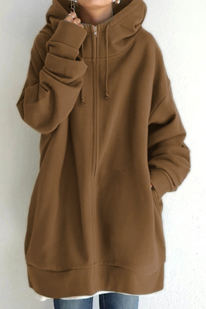 Tops casuales de cuello con capucha y cremallera con bolsillo y cordón (13 colores)