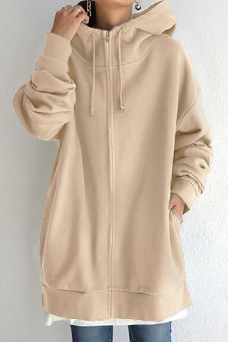 Tops casuales de cuello con capucha y cremallera con bolsillo y cordón (13 colores)