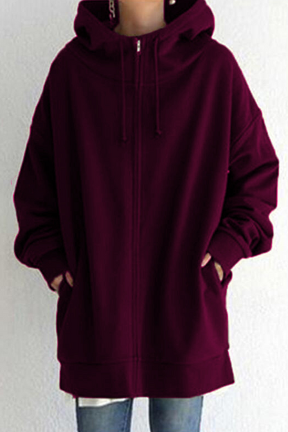 Tops casuales de cuello con capucha y cremallera con bolsillo y cordón (13 colores)