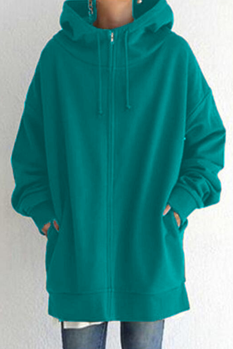 Tops casuales de cuello con capucha y cremallera con bolsillo y cordón (13 colores)