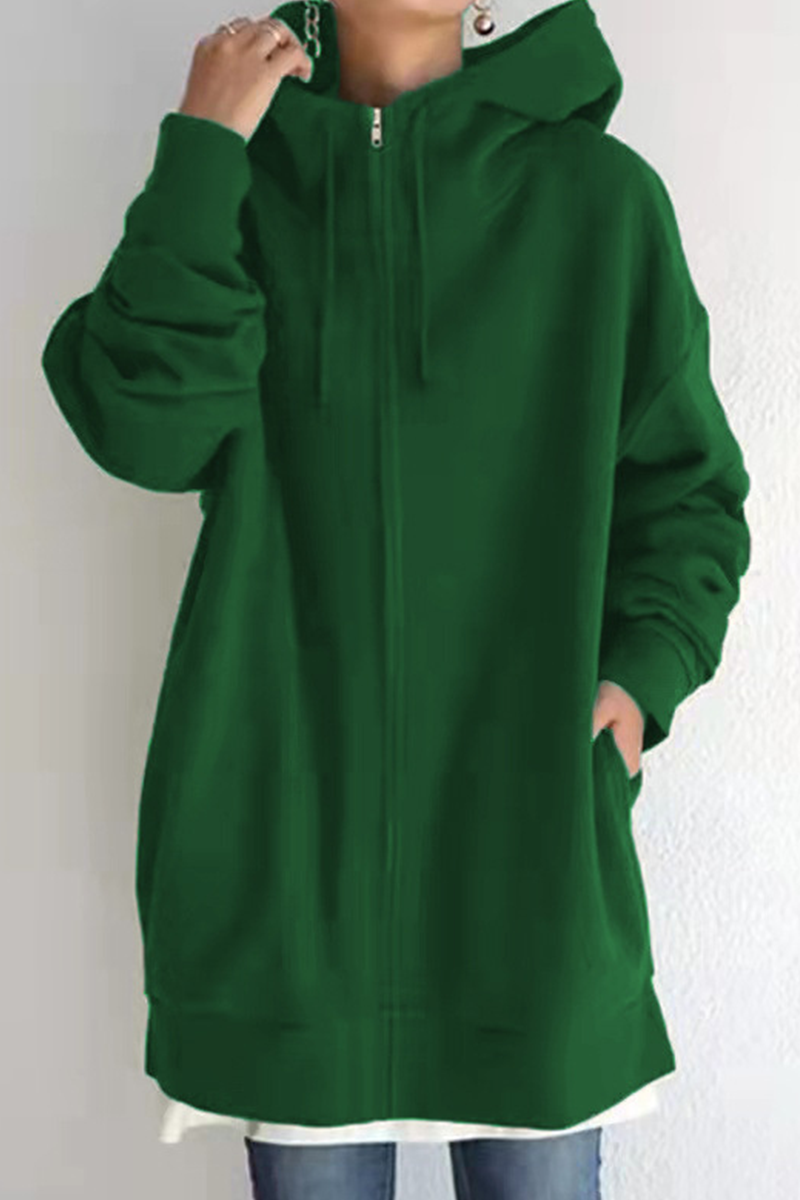 Tops casuales de cuello con capucha y cremallera con bolsillo y cordón (13 colores)