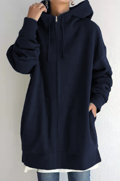 Tops casuales de cuello con capucha y cremallera con bolsillo y cordón (13 colores)