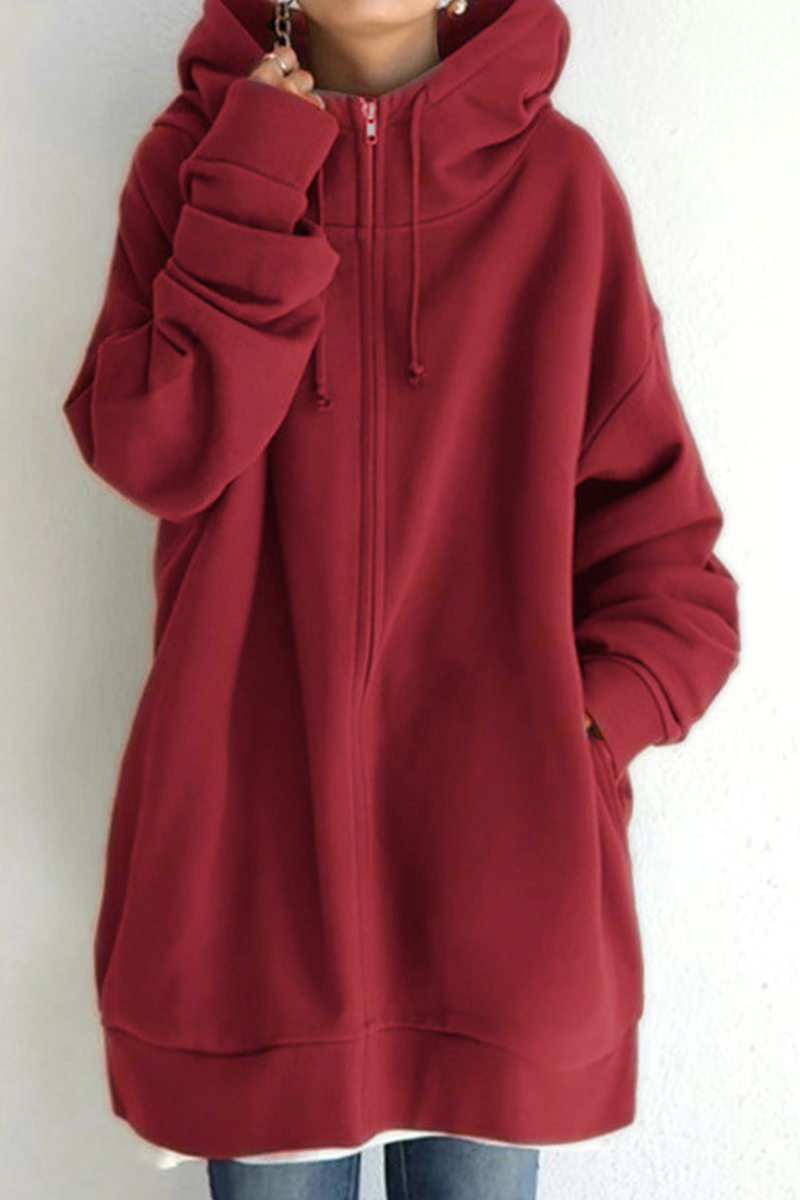 Tops casuales de cuello con capucha y cremallera con bolsillo y cordón (13 colores)