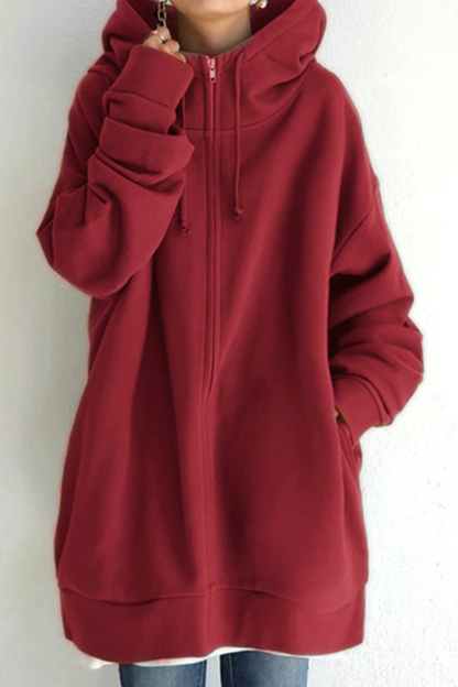 Tops casuales de cuello con capucha y cremallera con bolsillo y cordón (13 colores)