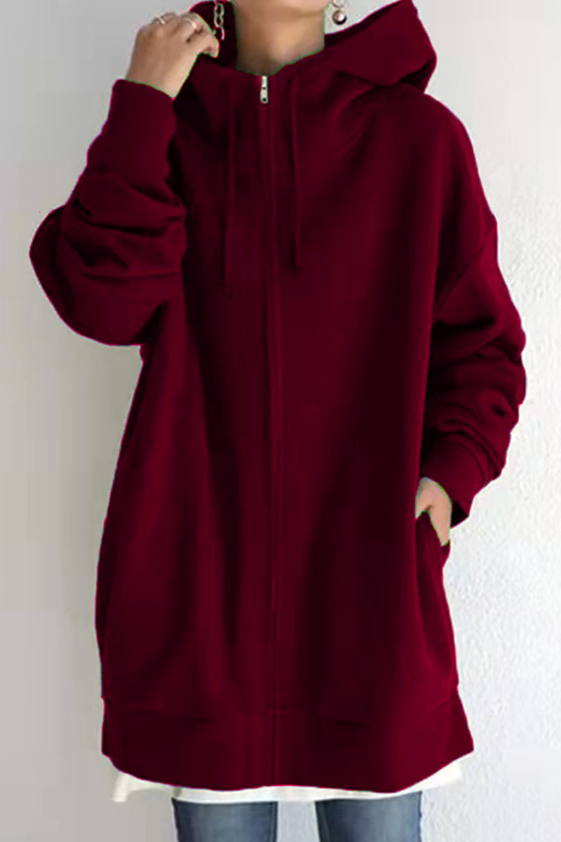 Tops casuales de cuello con capucha y cremallera con bolsillo y cordón (13 colores)