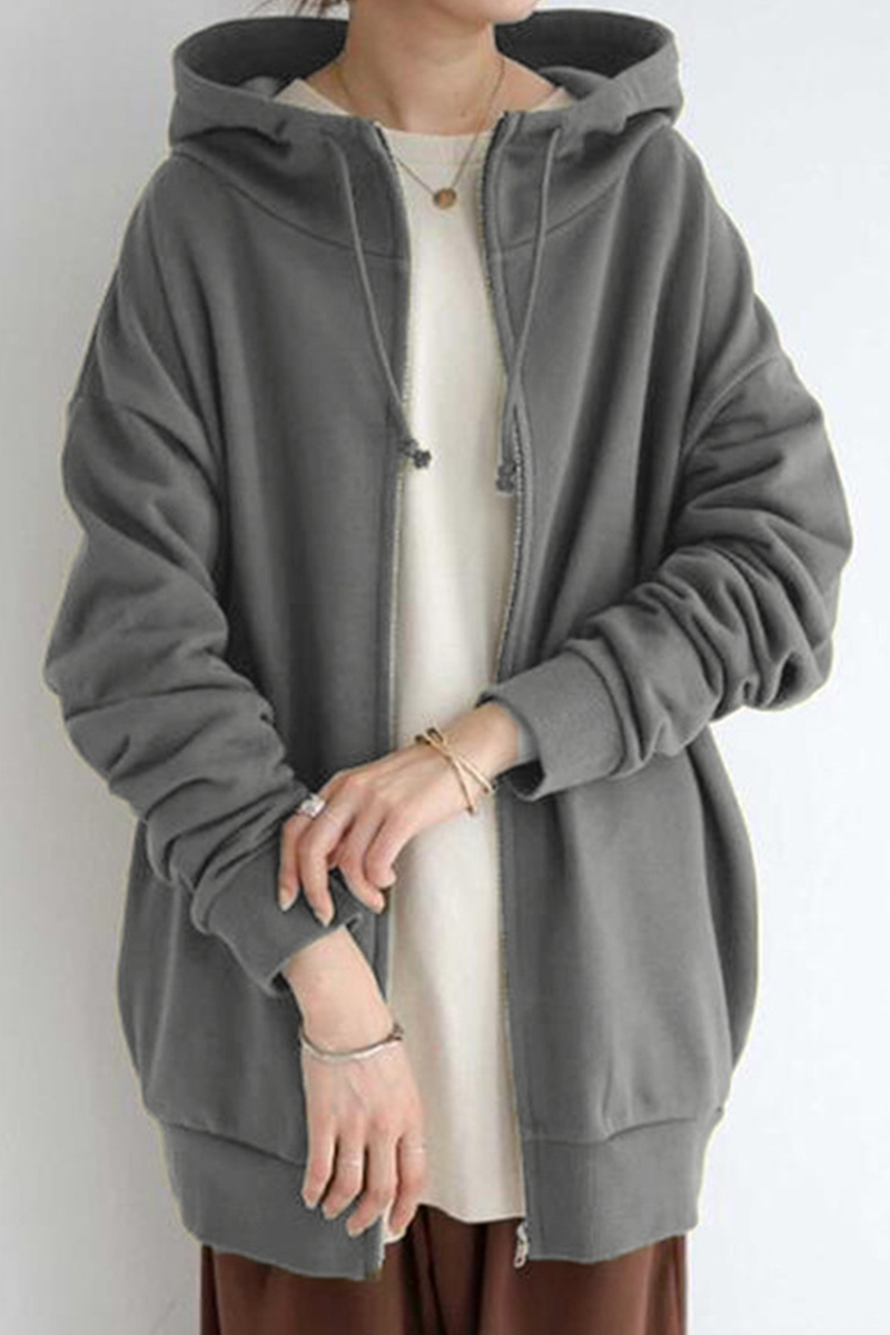 Tops casuales de cuello con capucha y cremallera con bolsillo y cordón (13 colores)