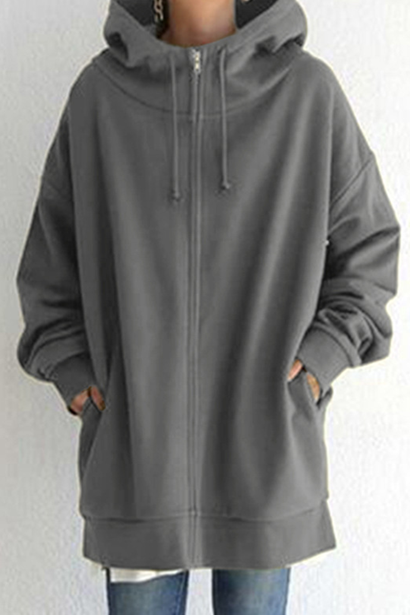 Tops casuales de cuello con capucha y cremallera con bolsillo y cordón (13 colores)