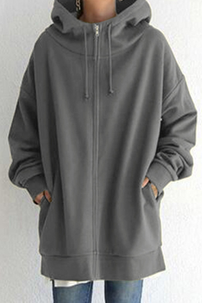 Tops casuales de cuello con capucha y cremallera con bolsillo y cordón (13 colores)