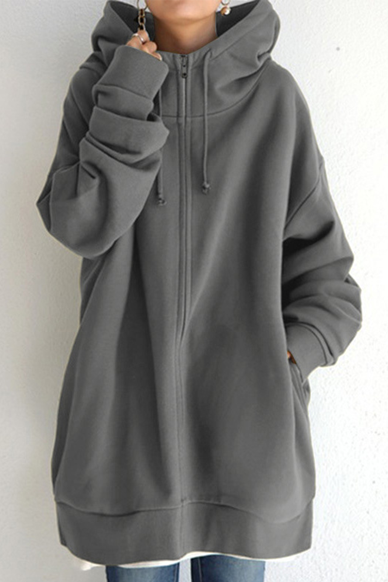 Tops casuales de cuello con capucha y cremallera con bolsillo y cordón (13 colores)