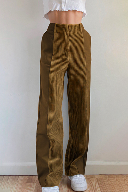 Pantalones casuales de patchwork de cintura alta con contraste (6 colores)