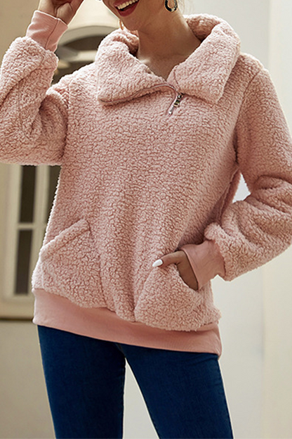 Tops casuales de cuello vuelto con cremallera y bolsillos sólidos