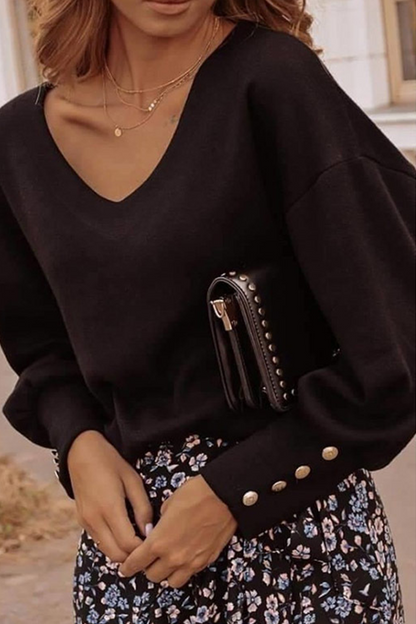Tops casuales de cuello en V con hebilla y patchwork sólido