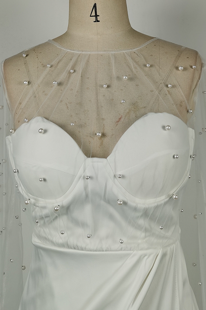 Vestidos de noche elegantes de celebridades con abertura sólida y cuentas de malla sin tirantes