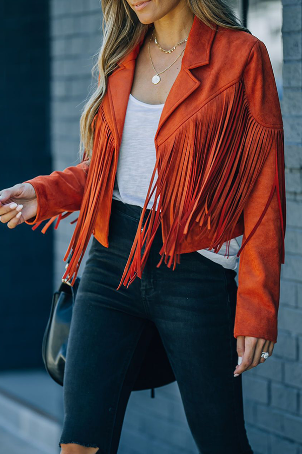 Prendas de abrigo con cuello vuelto, patchwork, borlas lisas y moda urbana