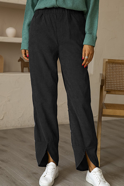 Pantalones casuales de color liso con abertura y bolsillos rectos