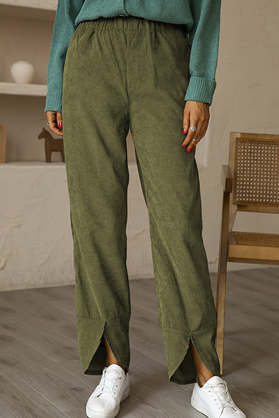 Pantalones casuales de color liso con abertura y bolsillos rectos