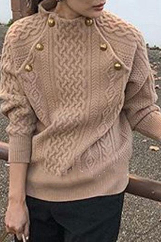 Suéteres casuales de cuello alto con hebilla y retazos sólidos