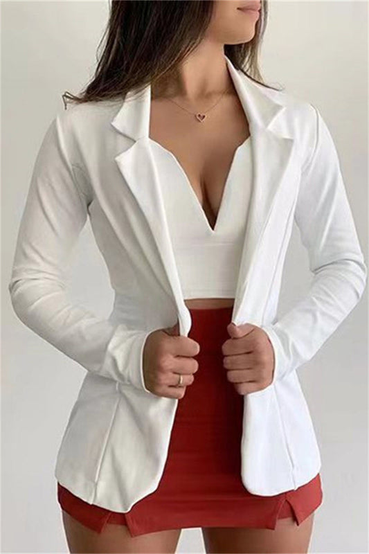 Moda Casual Cárdigan Sólido Cuello Vuelto Prenda Exterior