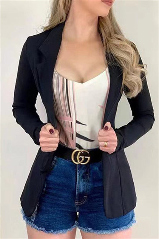 Moda Casual Cárdigan Sólido Cuello Vuelto Prenda Exterior