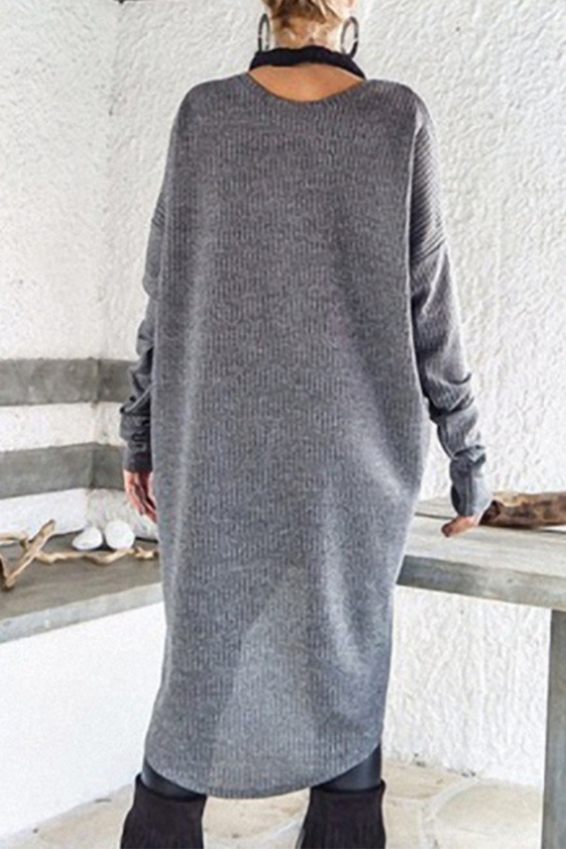 Vestidos casuales de patchwork lisos asimétricos con cuello redondo y corte en A
