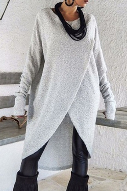 Vestidos casuales de patchwork lisos asimétricos con cuello redondo y corte en A