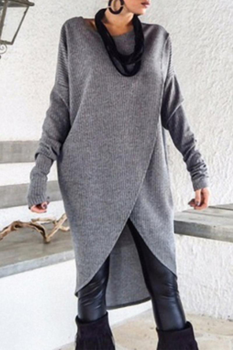 Vestidos casuales de patchwork lisos asimétricos con cuello redondo y corte en A