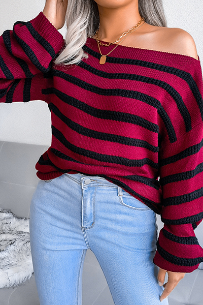 Tops casuales de rayas con patchwork y hombros descubiertos en contraste