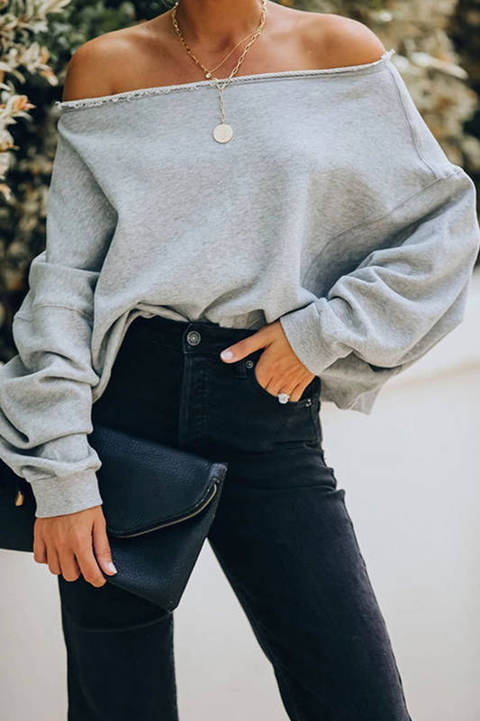 Sudadera con capucha informal, elegante, lisa, con parches y hombros descubiertos