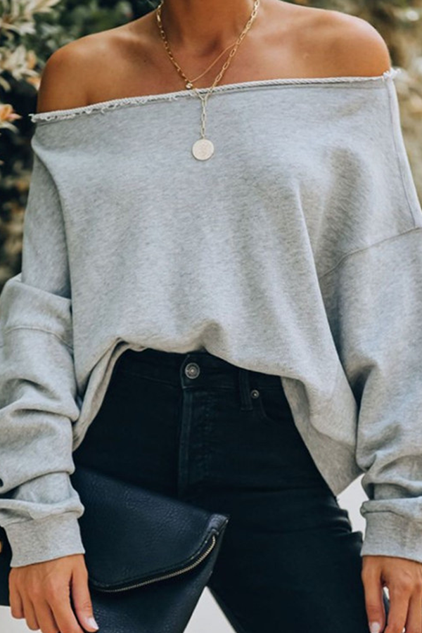 Sudadera con capucha informal, elegante, lisa, con parches y hombros descubiertos