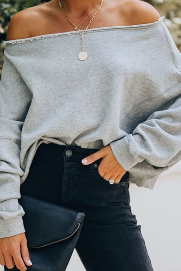 Sudadera con capucha informal, elegante, lisa, con parches y hombros descubiertos