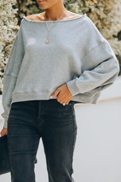 Sudadera con capucha informal, elegante, lisa, con parches y hombros descubiertos