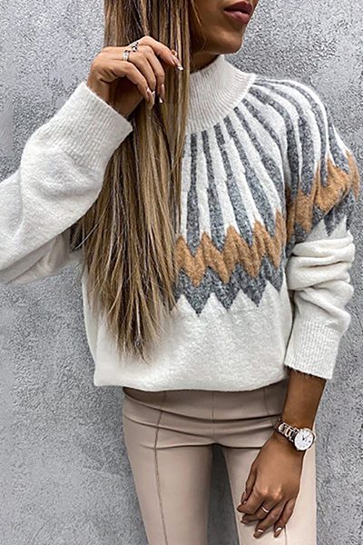 Tops casuales de cuello alto con abertura geométrica en contraste (4 colores)