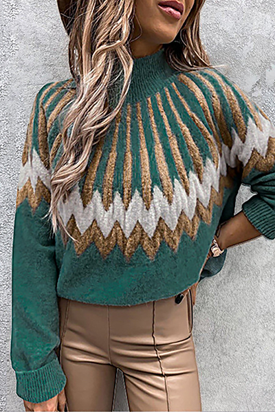 Tops casuales de cuello alto con abertura geométrica en contraste (4 colores)