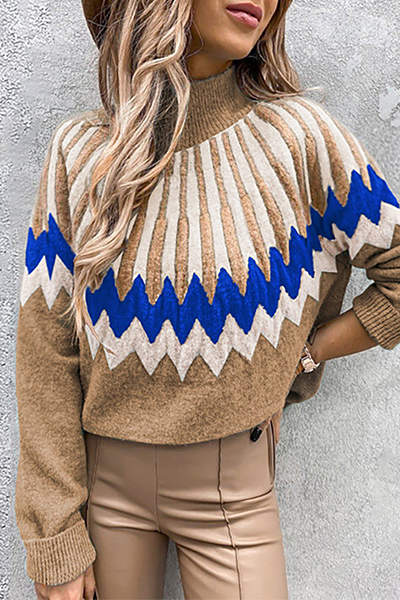 Tops casuales de cuello alto con abertura geométrica en contraste (4 colores)