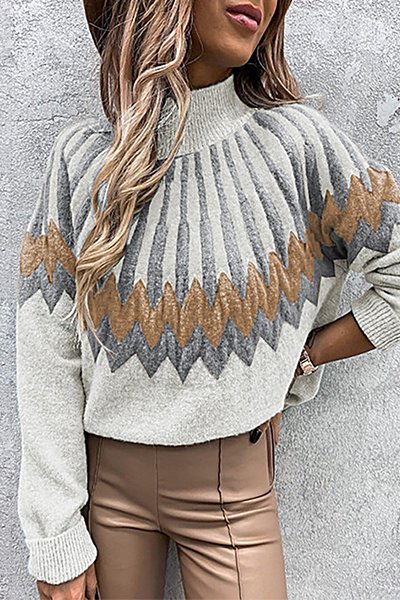 Tops casuales de cuello alto con abertura geométrica en contraste (4 colores)