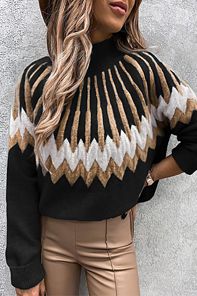 Tops casuales de cuello alto con abertura geométrica en contraste (4 colores)
