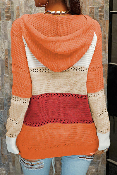 Blusa informal con cuello y capucha en contraste, con tiras cruzadas y diseño de patchwork (7 colores)